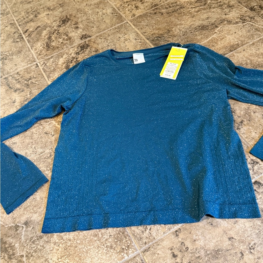 🍯Sparkle Teal Long Sleeve athletic Top